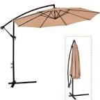  JEAREY 10 ft. Cantilever Hanging Steel Offset Outdoor Patio Umbrella with Cross Base in Beige - frame only 