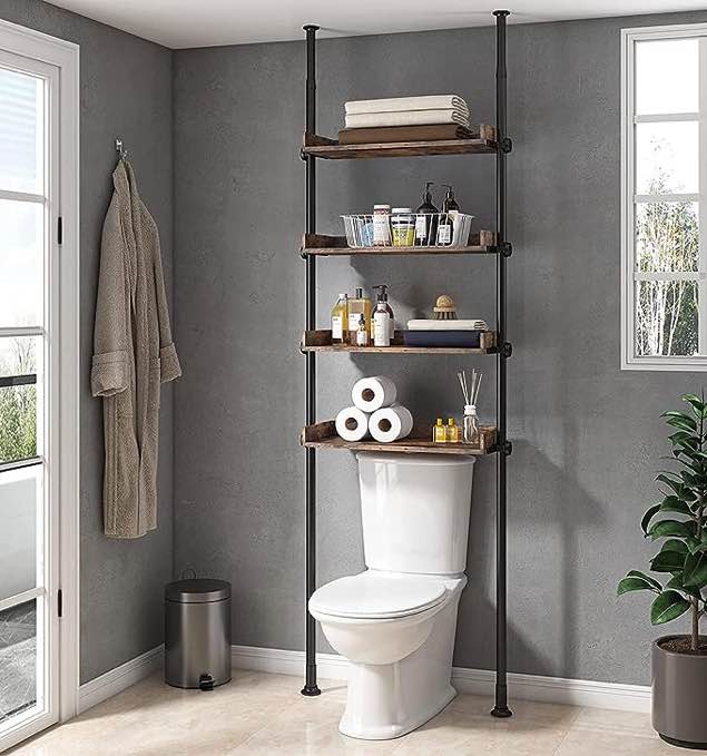 ALLZONE Bathroom Organizer, Over The Toilet Storage, 4-Tier Adjustable Wood Shelves for Small Rooms, Saver Space Rack, 32 x 52 Inch Tall, Narrow Cabinet, Rustic Brown