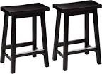 Amazon Basics Solid Wood Saddle-Seat Counter-Height Stool - Set of 2, 24 Inch, Black