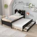 Polibi Twin Bed Frame with Storage, Bookcase, Twin Trundle, and Drawers,Espresso ( INCOMPLETE / BOX 2 OF 2 ONLY )