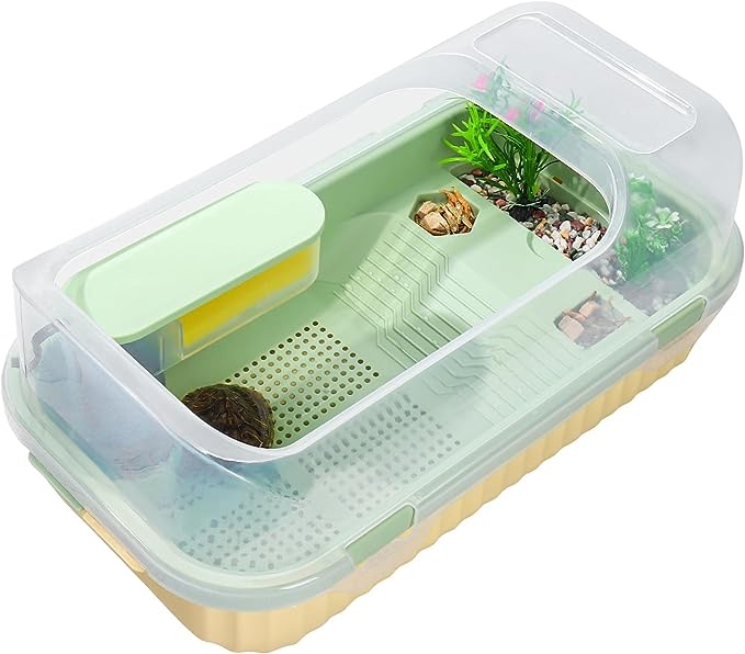 Medium Turtle Tank 360° View - Separate Water Tank, Water Quality Filter, and Basking Platform - Suitable for Turtles, Crabs, Crayfish, Small Reptiles?Turtle Aquarium Starter Kit - M