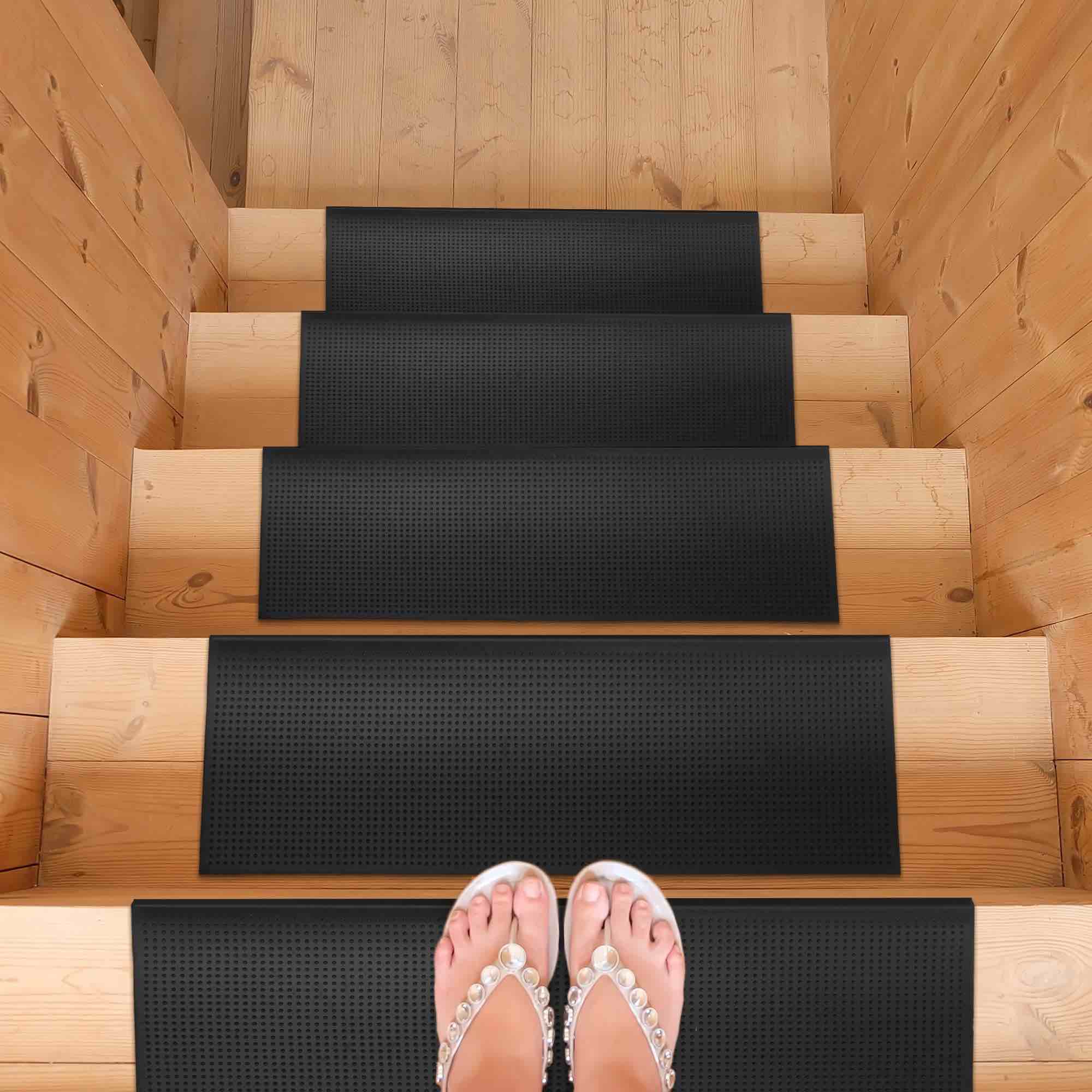 Ottomanson Nosed Rubber Stair Treads, Black Pin, 10" X 30" (5PC)