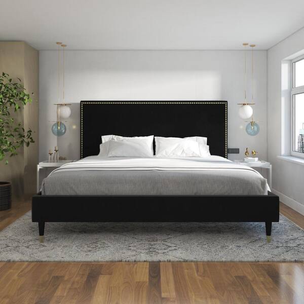 CosmoLiving by Cosmopolitan Audrey Black Velvet Upholstered King Bed 4452049CLB ( BOX 2 OF 2 ONLY )