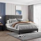 FABRIC  UPHOLSTERED BED - QUEEN / GREY