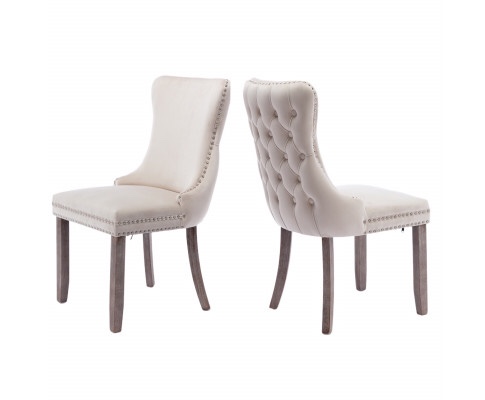 Set of x2 Velvet Upholstered Dining Chairs Tufted Wingback Side chair 