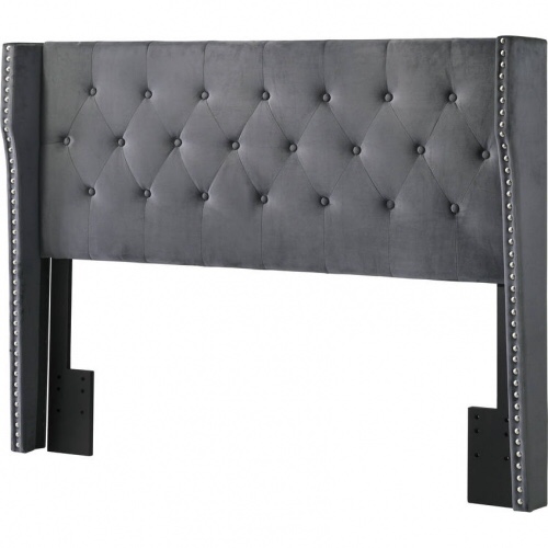 B138 Full Queen Headboard Only in Tufted Dark Gray Velvet