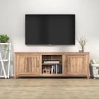 Light Brown Particle Board TV Stand Fits TVs Upto 35 to 60 in. with 2-Doors and Open Shelves