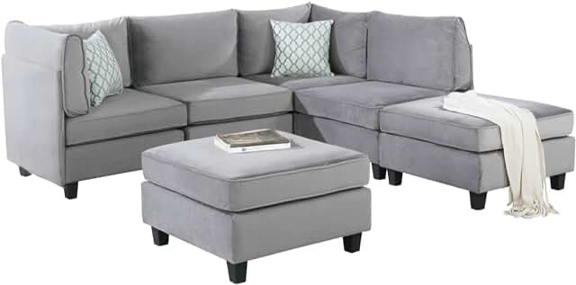 Sectional gray with toss pillows with leaf print Pictures similar