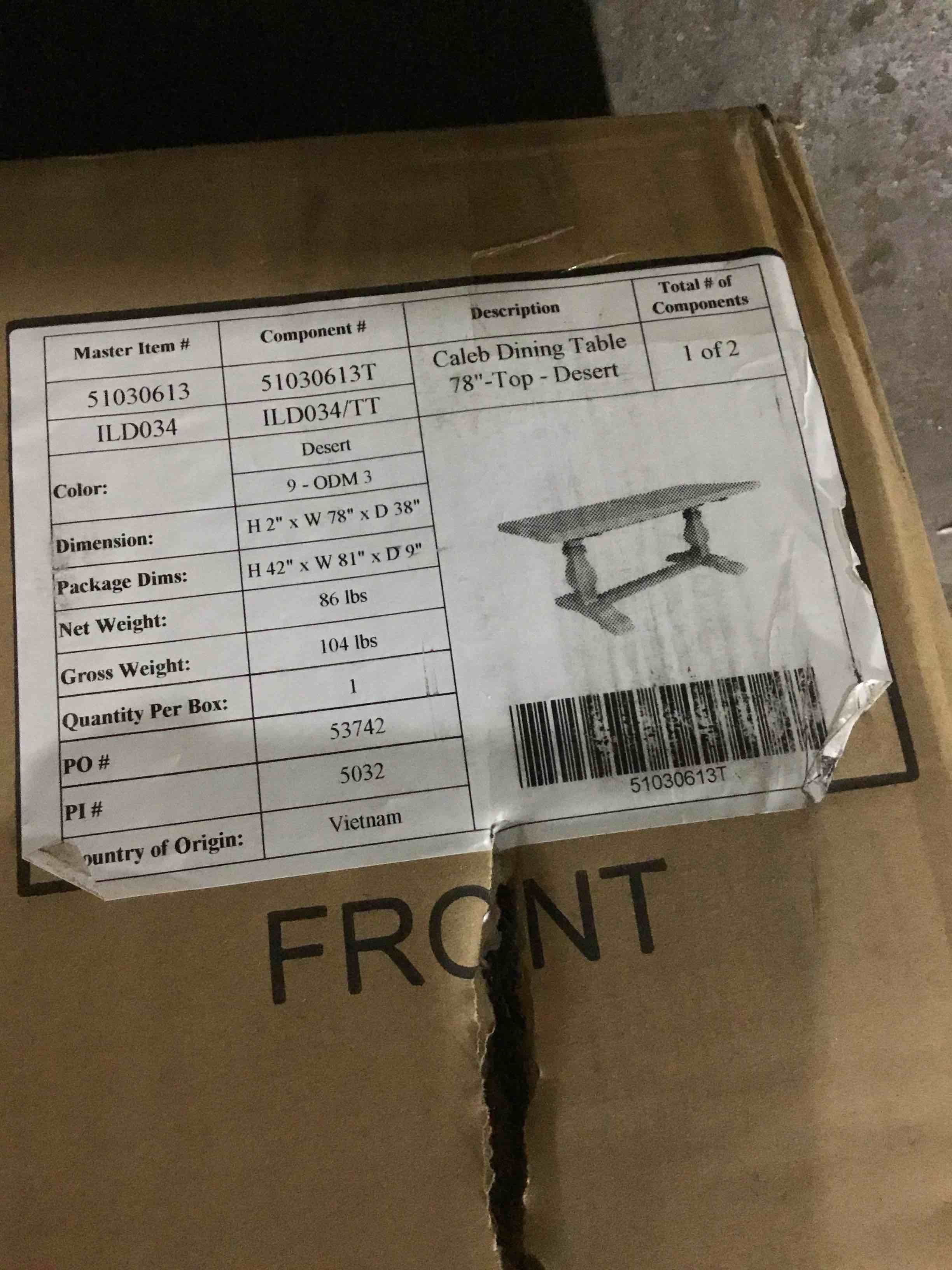 Caleb Dinning Table. 78” top desert