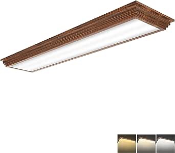 FAITHSAIL 4FT LED Light Fixture with 3000K/4000K/5000K CCT Selectable Dimmable 4 Foot LED Linear with Wooden Look 50W 5500LM Flush Mount Ceiling LED Wraparound for Kitchen, Bedroom, Laundry, 2 Pack