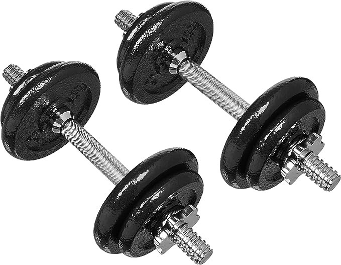 Amazon Basics Adjustable Barbell Dumbbells Weight Lifting Set with Case - 38 Pounds, Black
