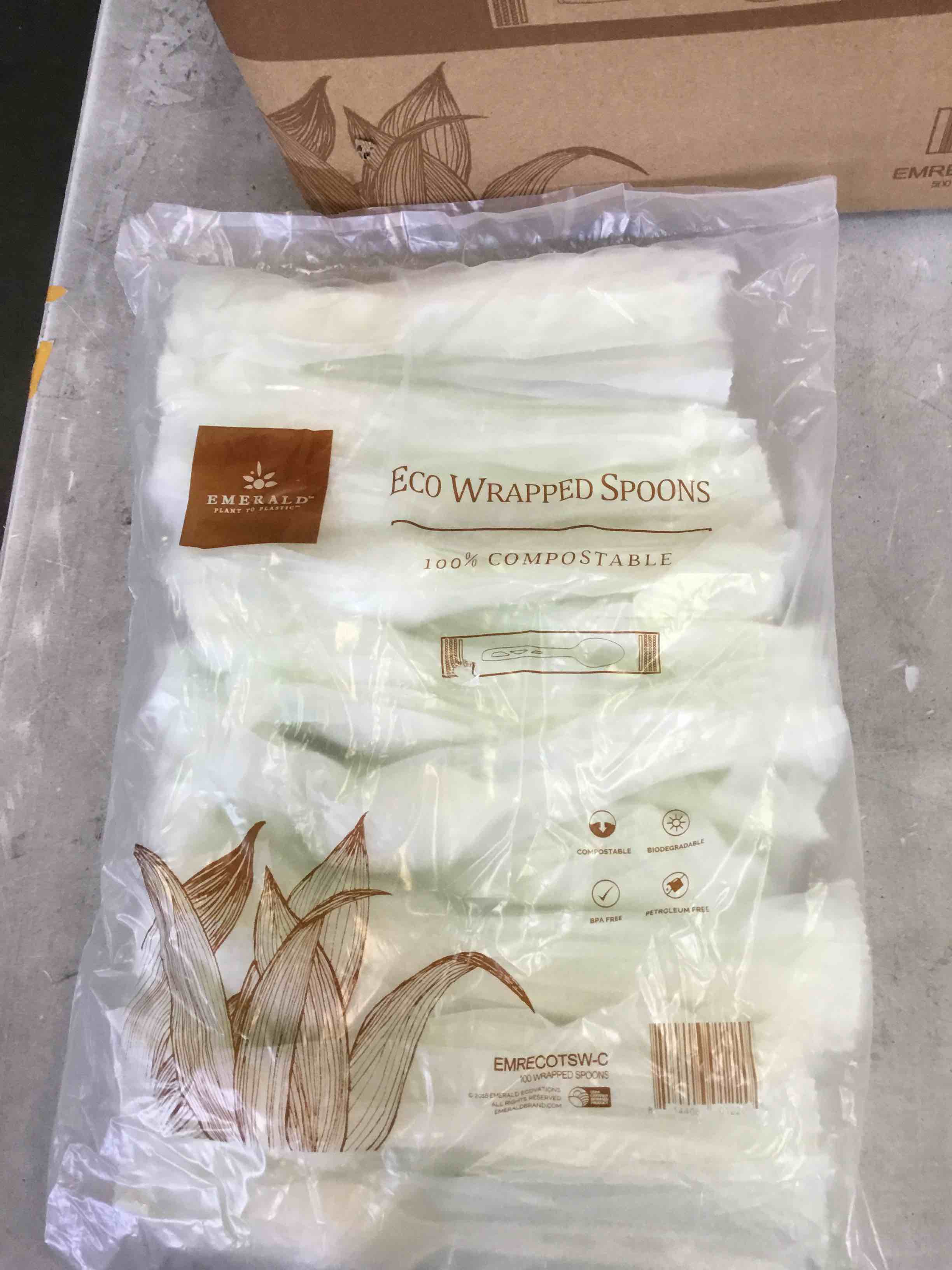 100% Compostable Spoons - 500 Large Disposable Utensils (6.5 in.) Bulk Size Eco Friendly Durable and Heat Resistant Alternative to Plastic Spoons with Convenient Tray by Eco 