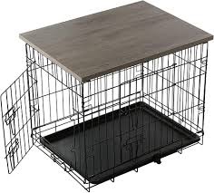 AMAN Dog Crate Topper Wood for 48 42 36 24 inch Cages, Dog Crate Table Topper with Tassel Curtain, Rustic Style Dog Kennel Topper(Grey Oak)