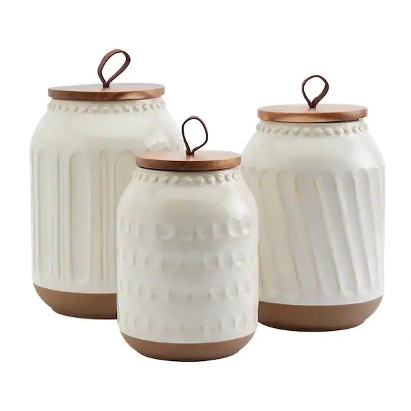 Ziggy 3-Piece Ceramic Canister Set with Acacia Wood Lids