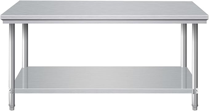 JCjoN Silver Stainless Steel Table, Heavy Duty Prep Worktable Metal Work Table, in Kitchen Restaurant, Food Serving Table, Kneading Table Etc.