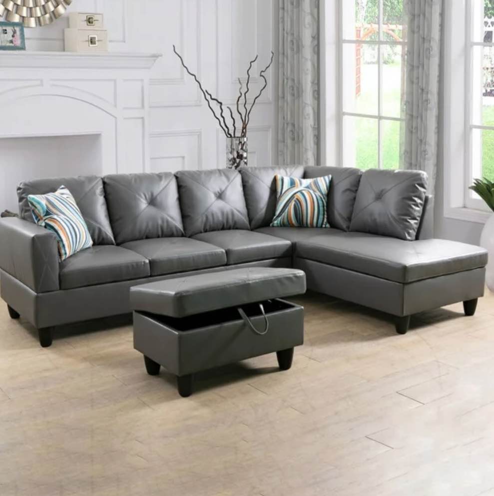 Ponliving 97" 3-Piece Sectional Sofa Set for Living Room With Ottoman Right Hand Side Facing ( Incomplete Left Arm Sofa Only ) 