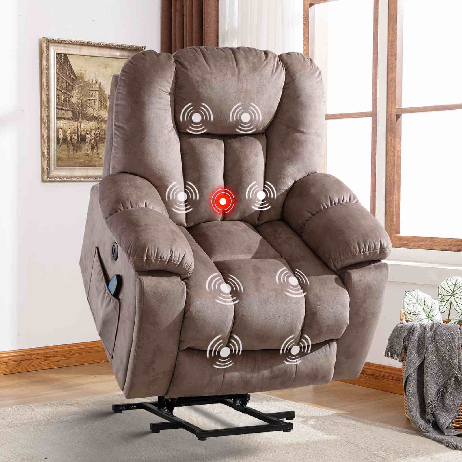 ANJ Power Massage Lift Recliner Chair with Heat & Vibration for Elderly, Heavy Duty and Safety Motion Reclining Mechanism - Antiskid Fabric Sofa Overstuffed Design, Lift Chairs with USB Port (Taupe) ( Incomplete Box 1/3 Only )