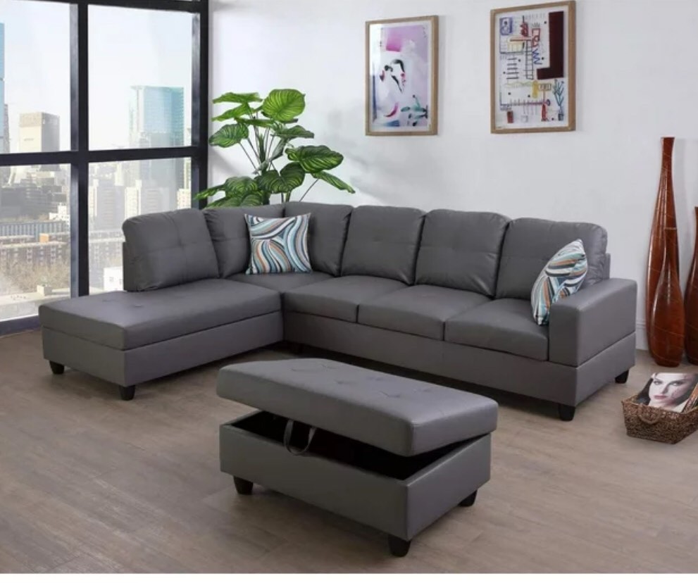 Caberryne Sectional Couch Set for Living Room Furniture Set,Dack Grey Sectional Sofa Set L Shape Sofa and Chaise with Storage Ottoman and 2 Pillows for... ( Incomplete Right Arm Chaise )