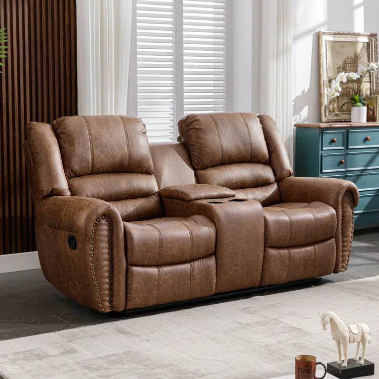 63'' Wide Modern Breathable Leather Manual Reclining Loveseat with Cup ...