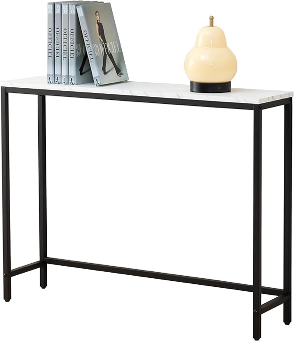 loglus Console Table for Entryway, Faux Marble MDF Sofa Table with Golden Frame (Single Layer, Black Frame) Incomplete Box 2 Only 