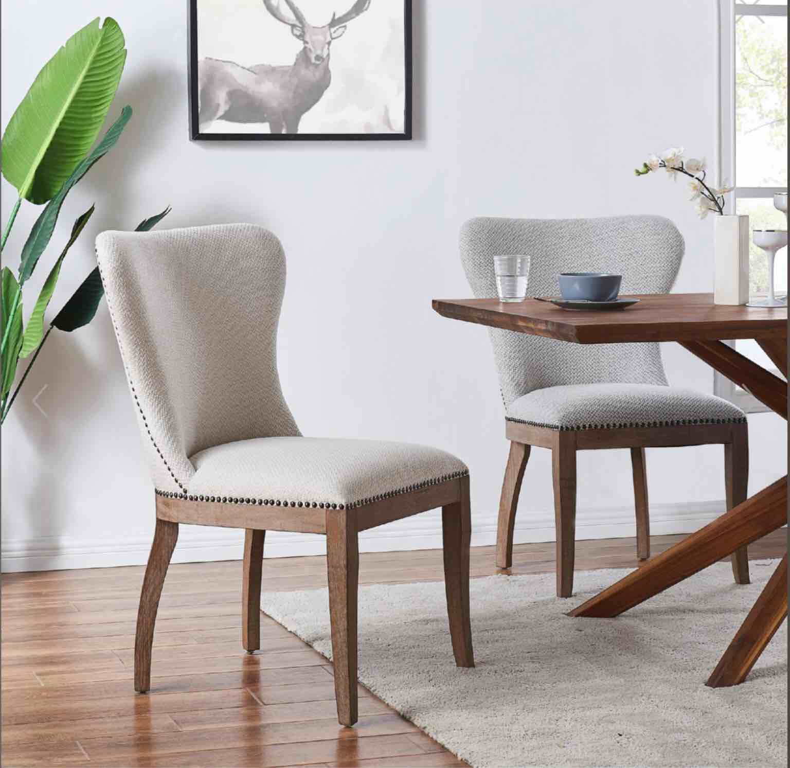 Dorsey Dining Chair in Beige Fabric & Driftwood (Set of 2) by New Pacific Direct