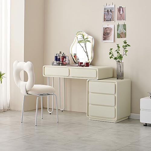 FUKAYI Makeup Vanity Desk Set with Swivel Chair Dressing Table with Lighted Mirror & 5 Drawers, Cream White ( Only Chair ,INCOMPLETE )