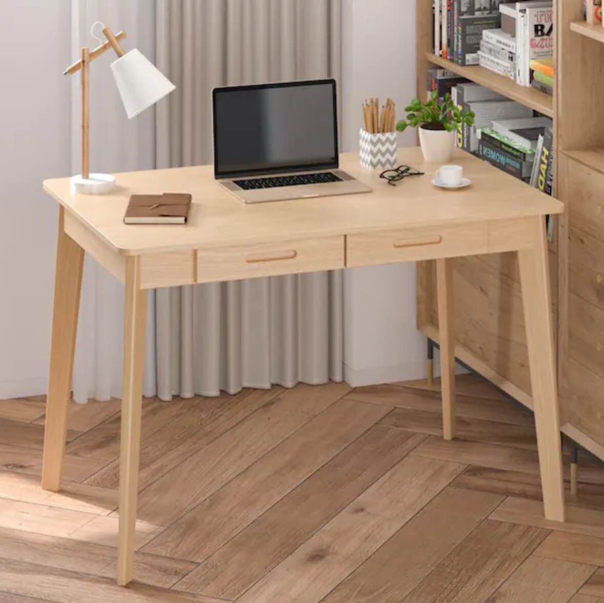 21.7 in. H Retangular Burlywood Wood 2-Drawer Computer Desk