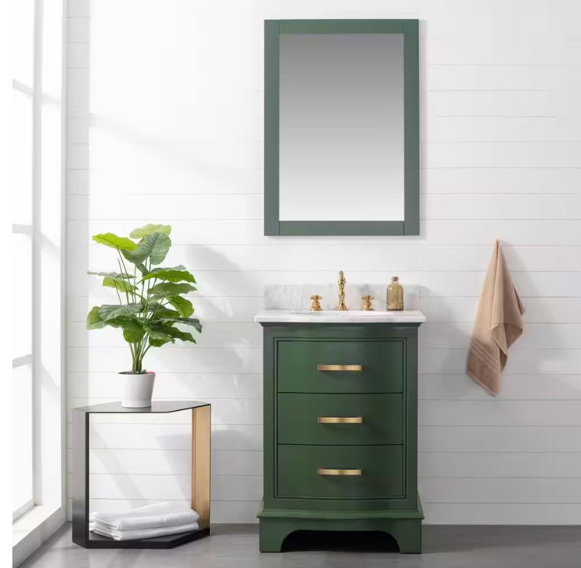 Monroe 24 in. W x 22 in. D x 34 in. H Bath Vanity in Evergreen with White Marble Top with White Sink