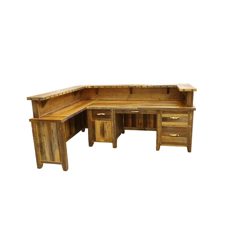 L-Shape Wood Reception Desk with Filing Cabinet