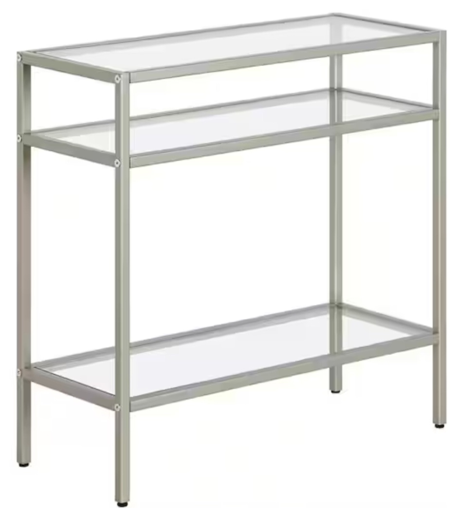 Sivil 24 in. Satin Nickel Rectangular Glass Side Table