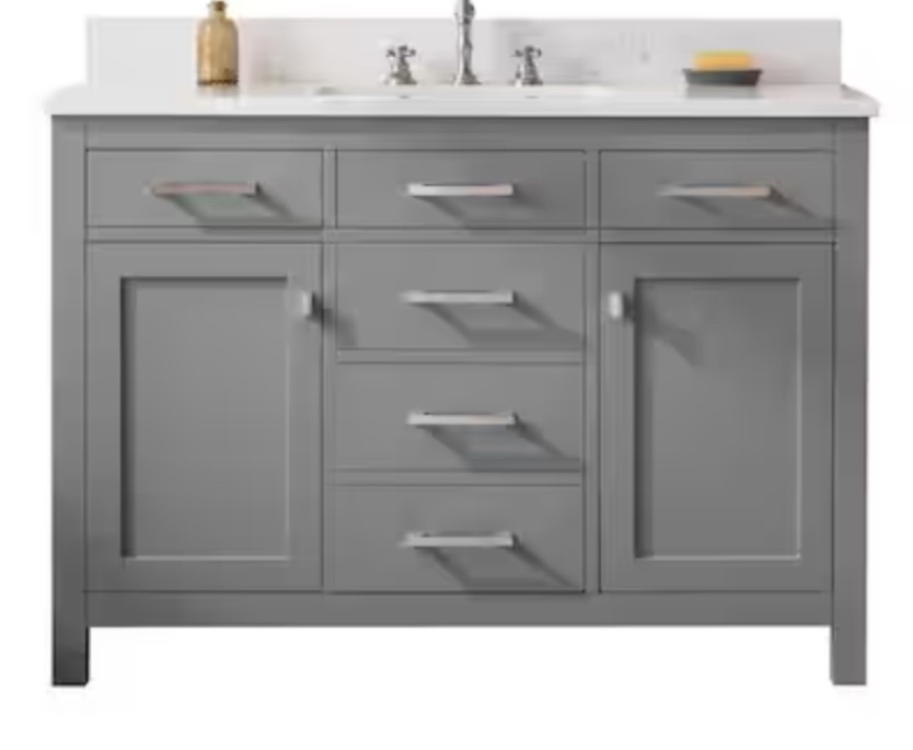 Jasper 48 in. W x 22 in. D Bath Vanity in Gray with Engineered Stone Vanity in Carrara White with White Basin