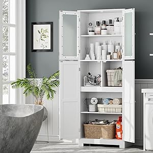 BOTLOG Bathroom Storage Cabinet, 67" Tall Storage Cabinet with Doors and Shelves, Kitchen Pantry Cabinet, for Living Room, Bathroom, Kitchen, White, Freestanding(incomplete)