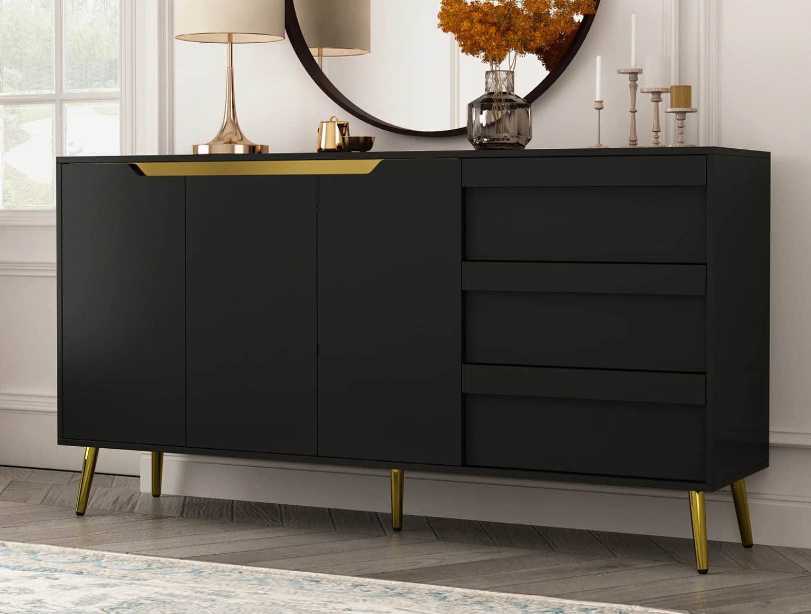 White Sideboard Buffet Server Living Room Cabinet with Ample Storage Space(incomplete box 2)