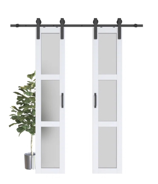 Double Sliding Glass Barn Door with Installation Hardware Kit