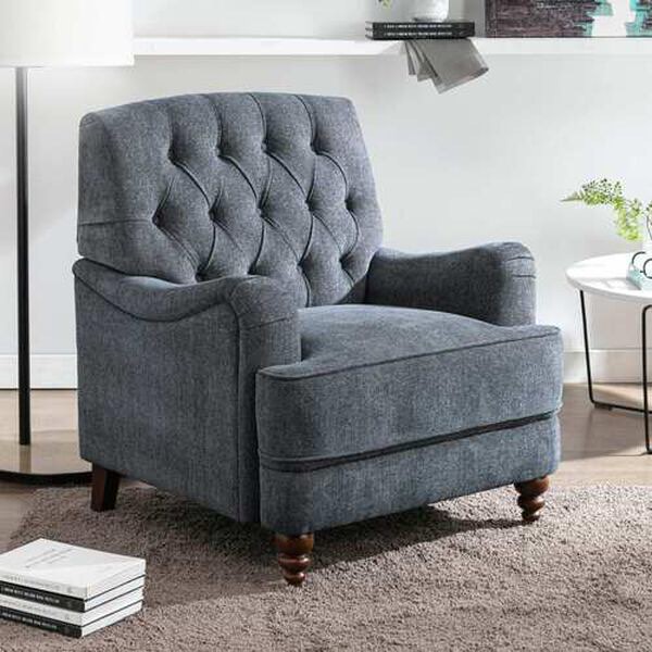 Bingham Navy and Walnut Tufted Arm Chair