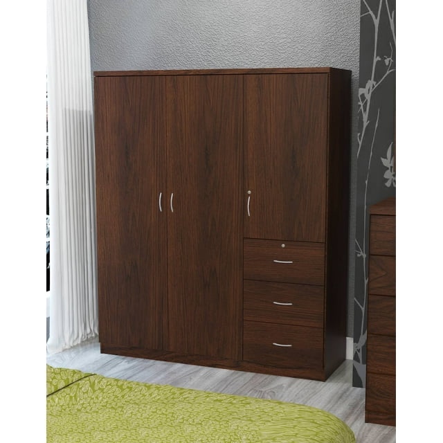 Home Source Randolf Walnut Wardrobe with 3 Cabinets and 3 Drawers (INCOMPLETE box 1 only)