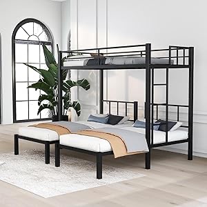 Metal Triple Bunk Bed for 3, Twin over twins Size Bunk bed Black, (incomplete, box 2 of 2 only)