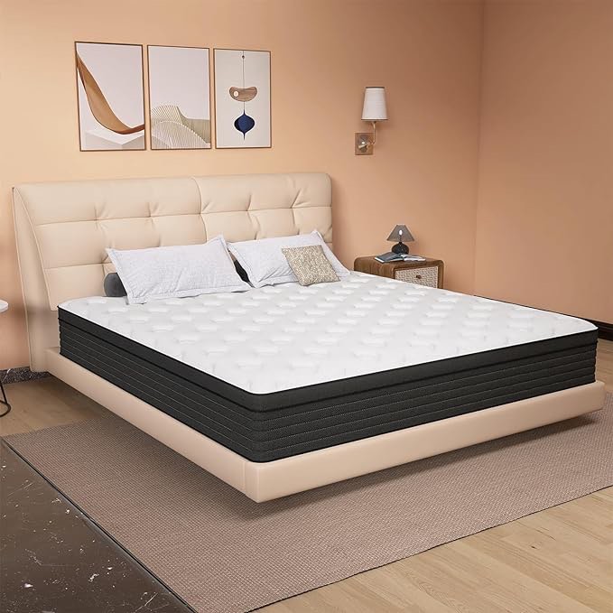 Queen Mattress, 12 Inch Individual Pocket Springs with Gel Memory Foam, Medium Firm Mattresses in a Box, Hybrid Queen Size Mattress with Pressure Relief 