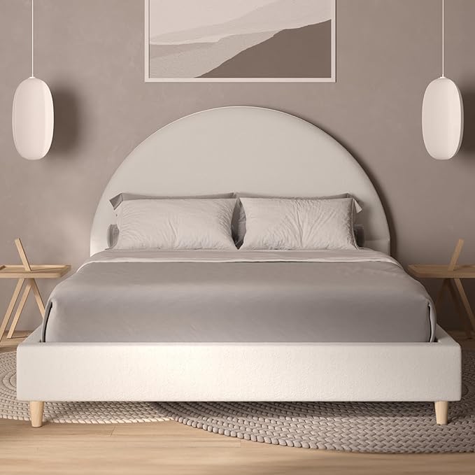 DG Casa Boucle Cloud Bed Frame with Arch Shaped Headboard, Upholstered in Soft Fabric, (Box 2 Of 2 only, incomplete)