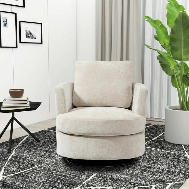 Zechuan 32"W Swivel Barrel Chair - Accent Chair for Living Room - 360 Degree Leisure Club Chair - Beige Chenille