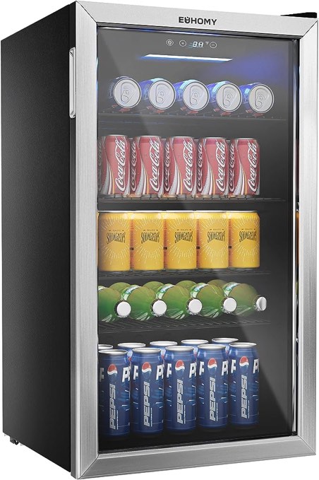 EUHOMY Beverage Refrigerator, 126 Can Mini fridge with Glass Door, Freestanding Beverage Cooler, Small Refrigerator with Adjustable Shelves for Soda Beer or Wine