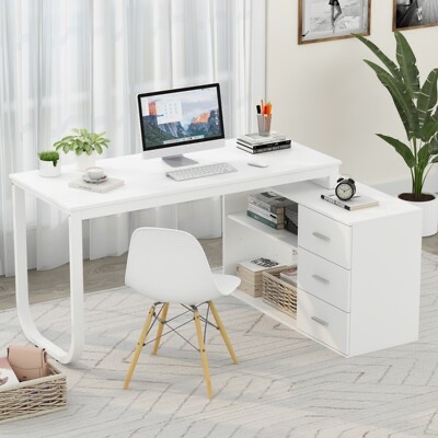 FUFU&GAGA 55.1 in. L-Shaped White Wood Writing Desk