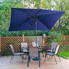 6.5 ft navy blue patio metal umbrella with crank
