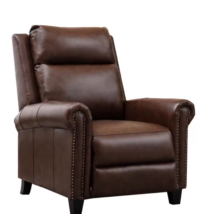 Brown Classic Genuine Leather Push Back Recliner Chair