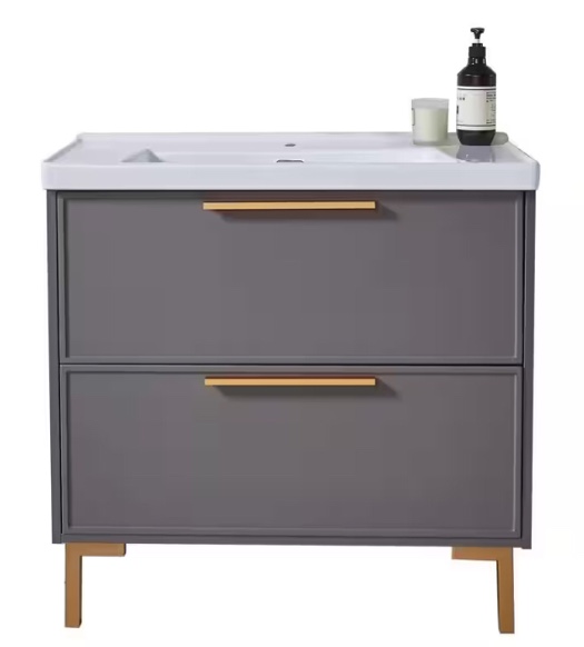 32 in. W x 18 in. D x 30 in. H Modern Bathroom Vanitue in Gray Khaki