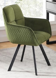 ONEVOG Olive Green Velvet Office Desk Chair, Comfy Upholstered Task Chair Stationary Non Rolling with Mid Back, Elegant Swivel Accent Chair for Women, Aesthetic Fabric Desk Chair