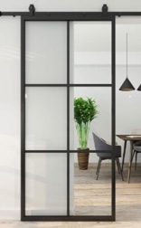 JUBEST DIY Glass Sliding Barn Door, 30in x 84in Modern French Door, Sturdy 3-Lite Clear Tempered Glass Aluminum Frame Sliding Closet Kitchen Door, Easy Assembly