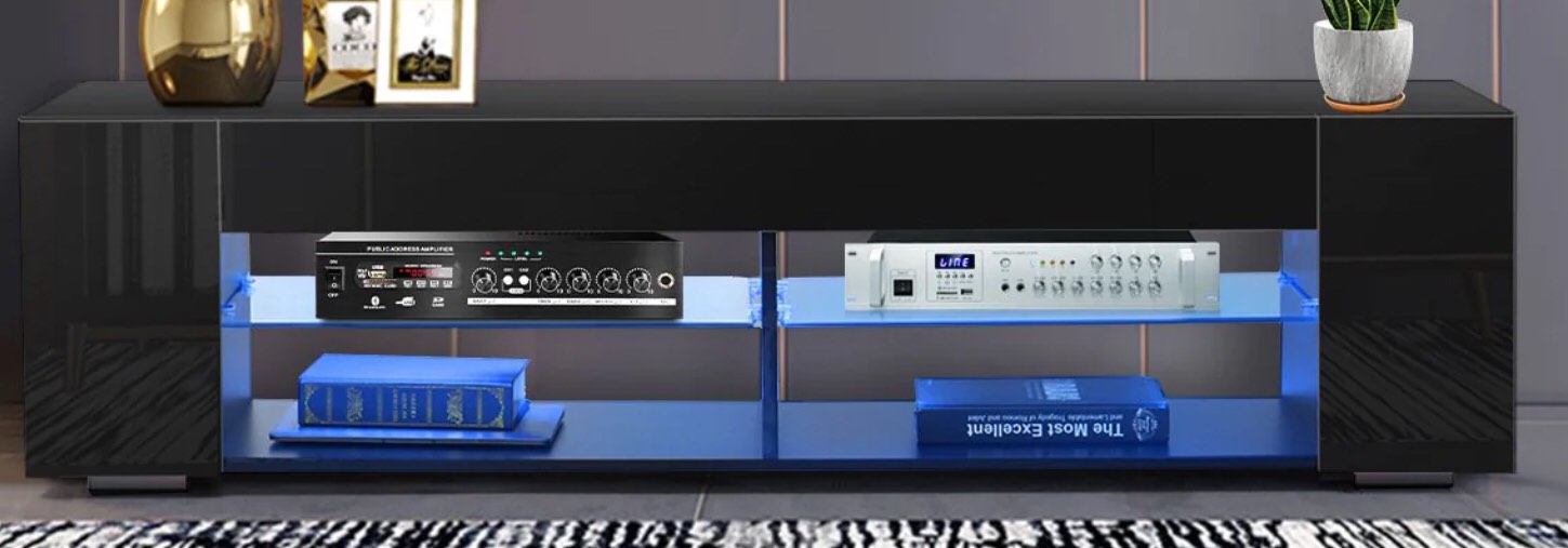 Woodyhome™ LED TV Stand Unit Console 57" with Side Cabinet Entertainment Center for 65" TV