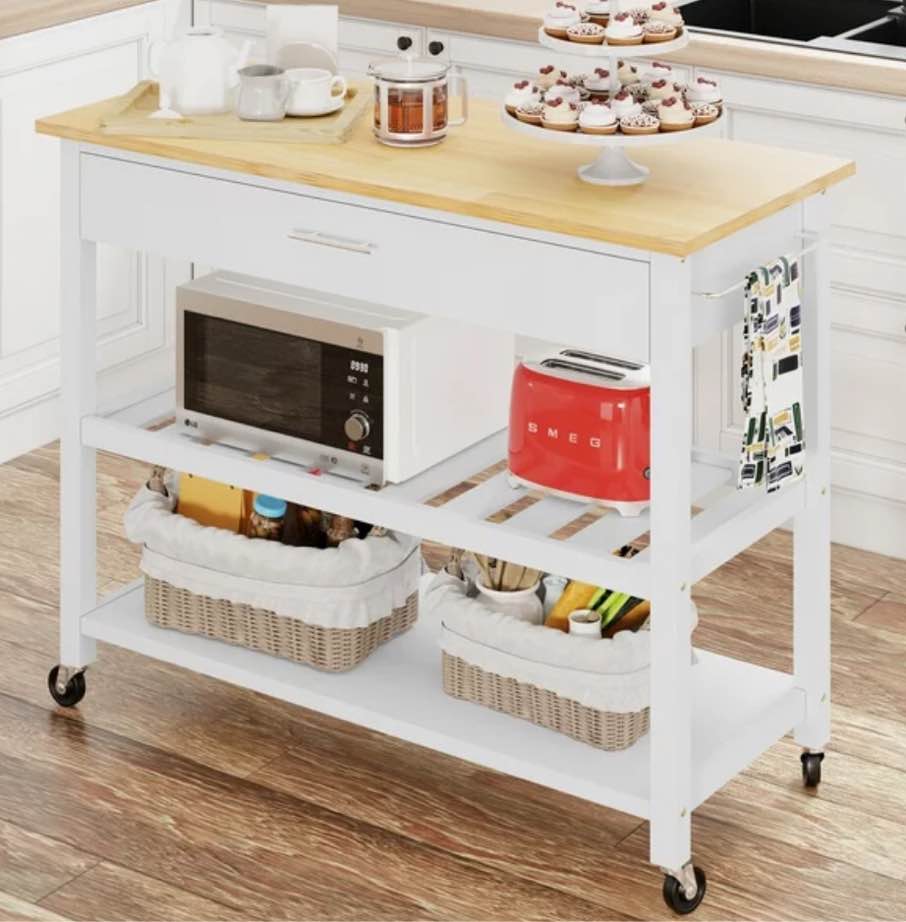 Walsunny Kitchen Island with Locking Wheels, 39.76 "Dining Rolling Cart with Large Capacity Storage Drawers,Towel Rack?White?