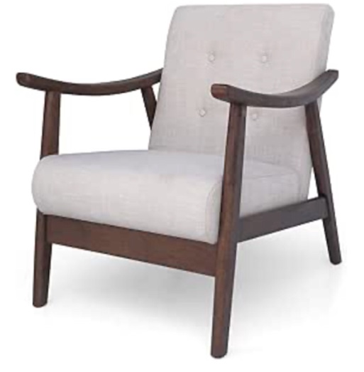 Home Aurora Mid-Century Modern Accent Chair, Rubberwood, Beige, Brown
